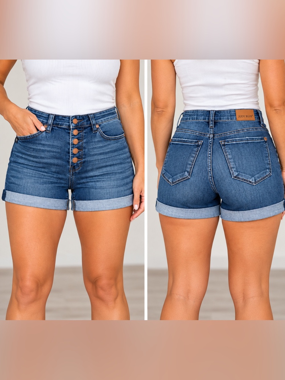 NWT Judy Blue High Waist Cuffed Denim Shorts Size M Dark Wash